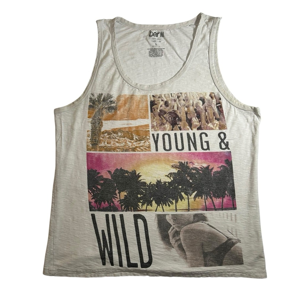 BAR III Young & Wild Distressed Tank Top Sexy Size L Threadbare‎ Cool